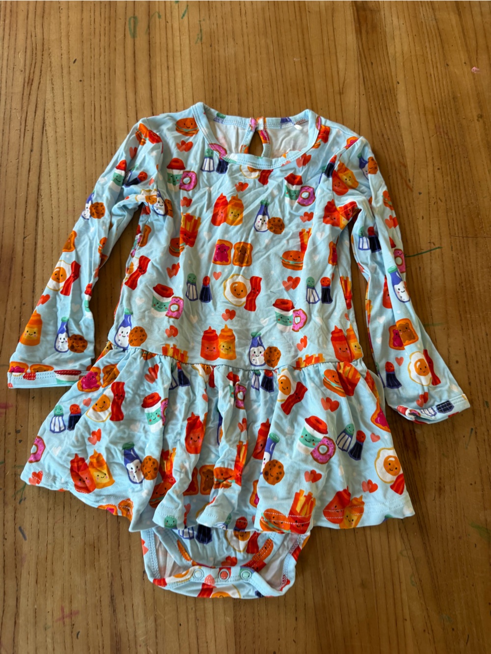 Baby Girls Light Blue Long-Sleeve Snack Print Dress with Bodysuit